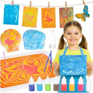 Zestaw EBRU marmurkowanie – sztuka malowania na wodzie dla dzieci STEM 8 kolorów