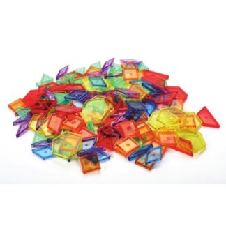 Zestaw przezroczystych figur geometrycznych – edukacyjne figury 3D i karty pracy dla dzieci do stolika świetlnego