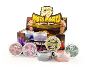 Pasta Magica – elastyczna masa sensoryczna z brokatem w plastikowym pojemniku.