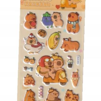 Wypukłe naklejki z motywem kapibary – kreatywny arkusz naklejek szkolnych.