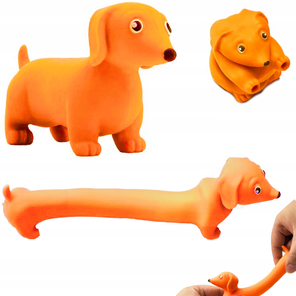GNIOTEK-ZABAWKA-ANTYSTRESOWA-JAMNIK-PIES-PIESEK-SQUISHY-GNIOTKI-PIESKI Gniotek antystresowy Jamnik – zabawka sensoryczna wypełniona masą mączną dla dzieci i dorosłych.