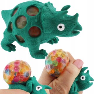 Gniotek dinozaur z żelowymi kolorowymi kulkami w brzuchu – zabawka sensoryczna antystresowa.