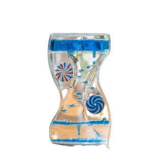 Żelowa klepsydra wodna z kolorowymi kroplami, sensoryczny zegar relaksacyjny dla dzieci.