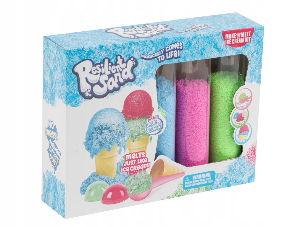 Piasek-Kinetyczny-Kinetic-Sand-Zestaw-do-Robienia-Lodow-Rosnacy-Piasek-LODY Puchnąca pianka do robienia lodów – kreatywny zestaw sensoryczny z foremkami, rożkami i kolorową masą plastyczną dla dzieci.